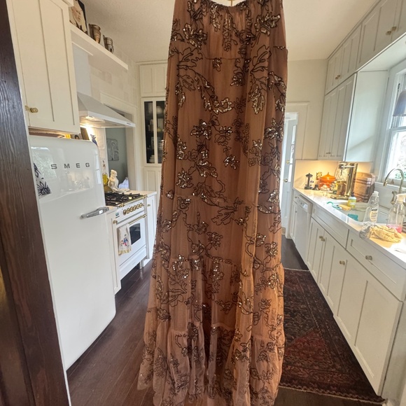 NWT Anthropologie Embroidered Sequin Mesh Maxi Dress โ Size L โ Neutral Motif - Picture 10 of 14